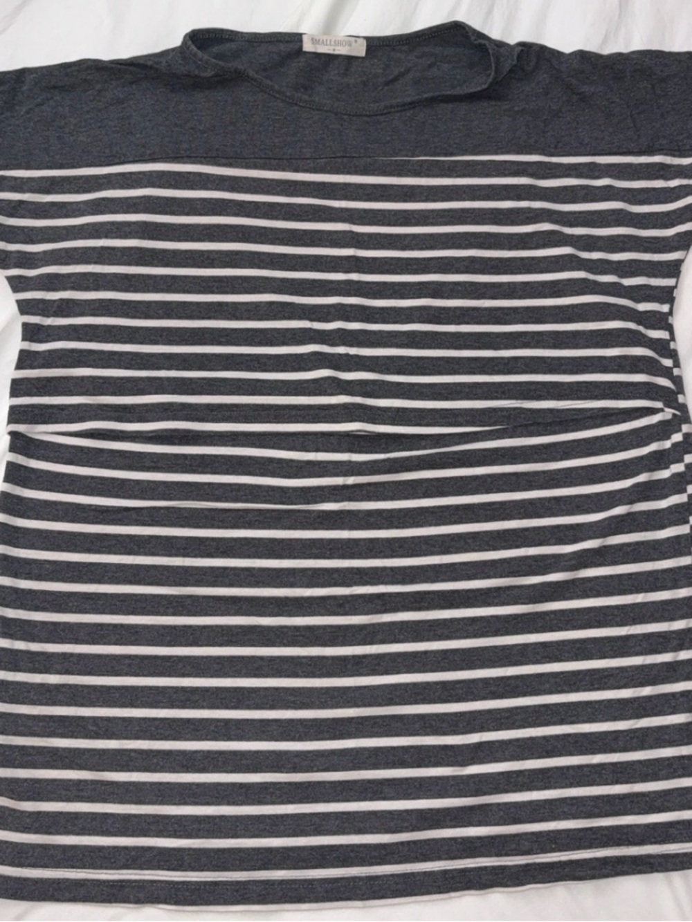 Grey & White Striped Short Sleeve Nursing T - Shirt